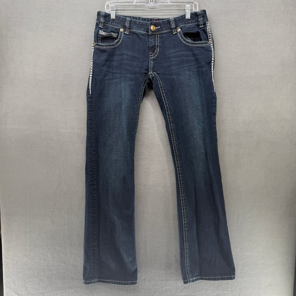 Rock and Roll Jeans Cowgirl Womens Low Rise Bootcut Dark Wash Rhinestone 30x36‎